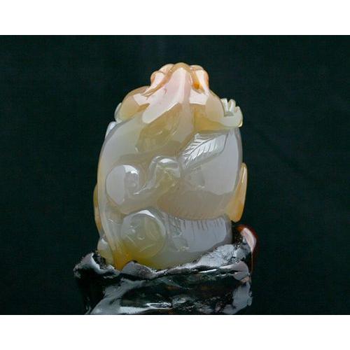 置物 瑪瑙 メノウ 置物 パワーストーン 天然石 風水 如意＆ヒキュウ
