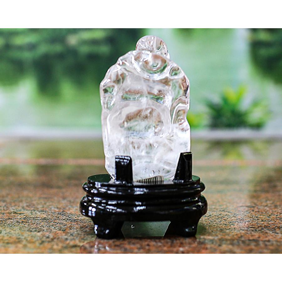 置物 水晶 布袋様 台座付き 天然石 パワーストーン 水晶布袋様置物