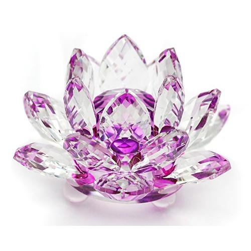 クリスタル　オブジェ　アート 置物 クリスタルガラス 蓮の花 パープル 大 置物 風水 置物 サン