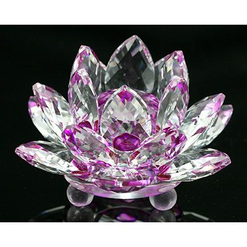 置物 クリスタルガラス 蓮の花 パープル 大 置物 風水 置物 サン