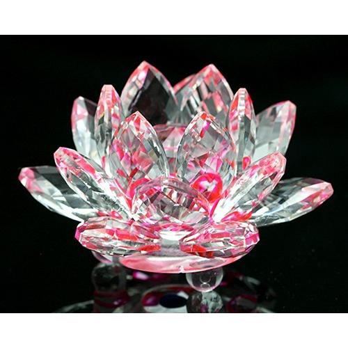 置物 クリスタルガラス 蓮の花 ピンク （中）風水 サンキャッチャー