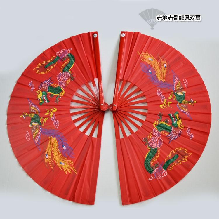 太極拳 / 扇 太極扇 カンフー扇 扇子 武術 カンフー 双扇 赤地赤骨龍凰