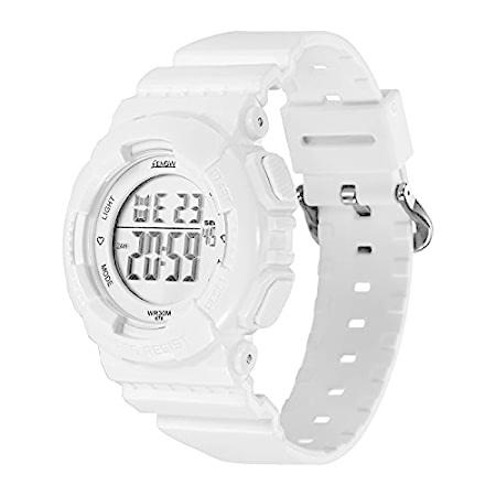 独特な スポーツデジタルクロノグラフ腕時計 ホワイト好評販売中 樹脂ストラップ 7色バックライトアラームとストップウォッチ付き 腕時計