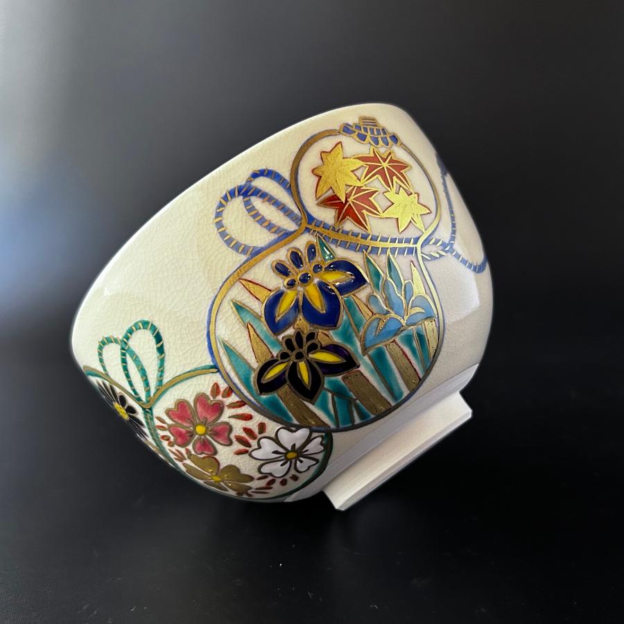 新品】茶道具 色絵 瓢草花絵 茶碗 中村華峰 共箱 京焼 四季 茶会 薄茶