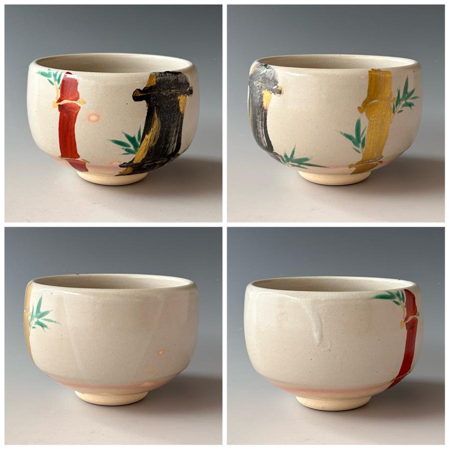 茶道具　光琳竹図　茶碗　三浦竹軒　共箱　竹絵　琳派　京焼　三代　三浦竹泉　薄茶 茶道具光琳竹図茶碗三浦竹軒共箱竹絵琳派京焼三代三浦竹泉薄茶