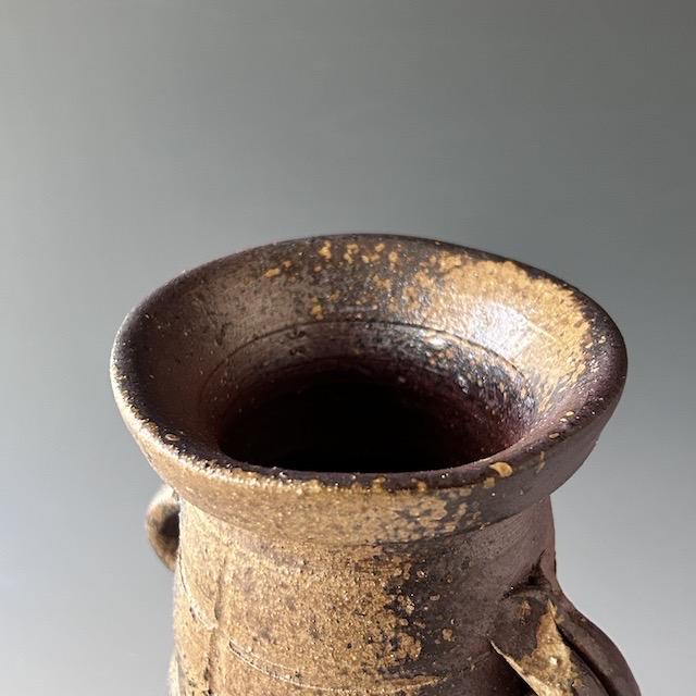 茶道具 備前焼 耳付 花入 落雁窯 幸崎達彦 共箱 陶芸 花器 花生 稽古