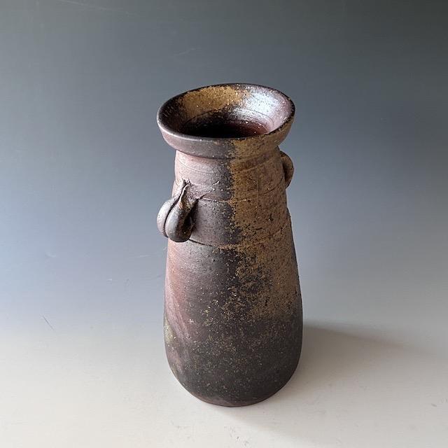 茶道具 備前焼 耳付 花入 落雁窯 幸崎達彦 共箱 陶芸 花器 花生 稽古