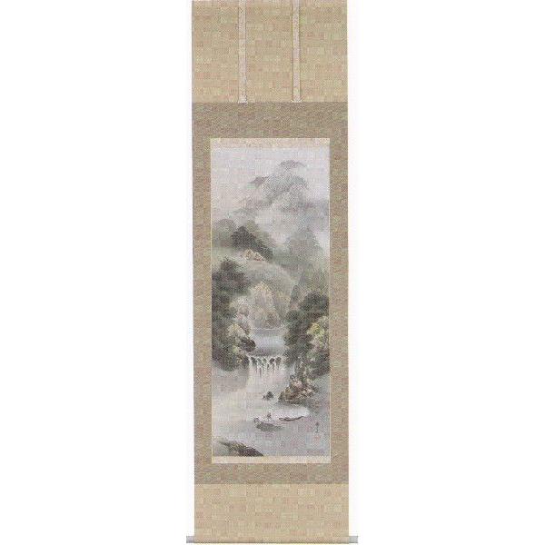 掛け軸 彩色山水 西脇紫光 尺五立