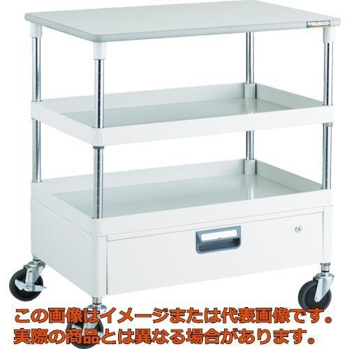 【代引不可・配送日時指定不可】ＴＲＵＳＣＯ　ツールワゴン　フェニックスワゴン　省音　７５０Ｘ５００　１段引出　天板付　ホワイト