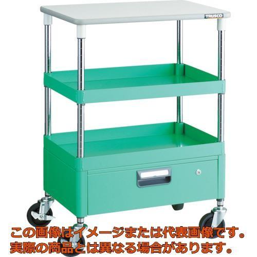 【代引不可・配送日時指定不可】ＴＲＵＳＣＯ　ツールワゴン　フェニックスワゴン　省音　７５０Ｘ５００　１段引出　天板付　ヤンググリーン