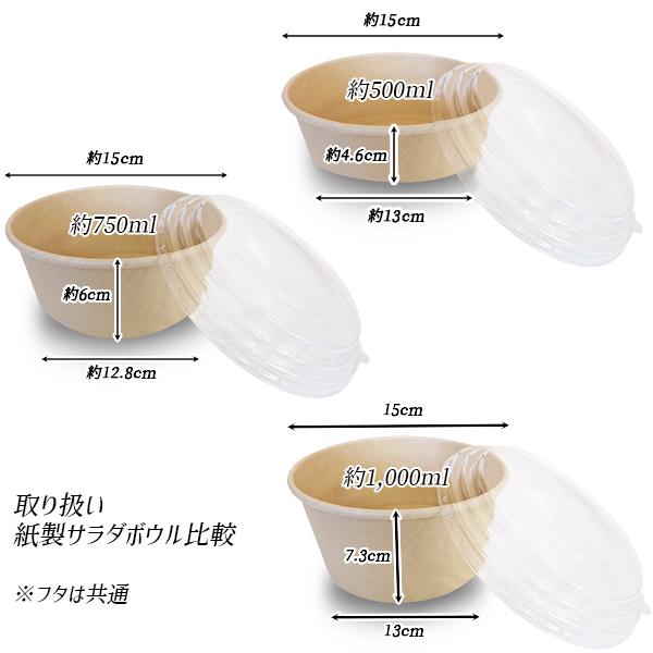 紙製食品容器 サラダボウル 1000ml 100個 透明蓋付 使い捨て容器