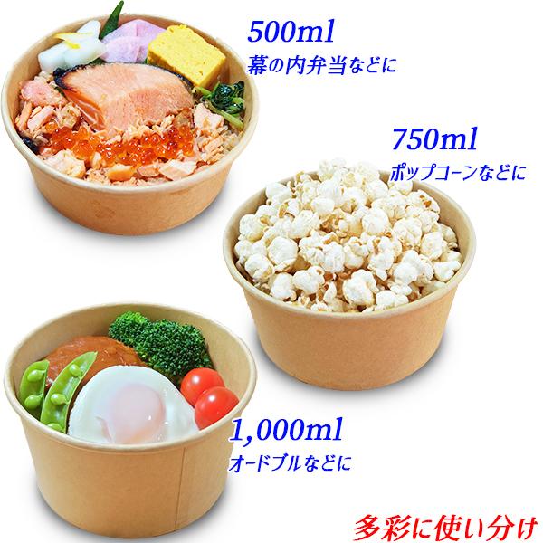 紙製食品容器 サラダボウル 1000ml 100個 透明蓋付 使い捨て容器