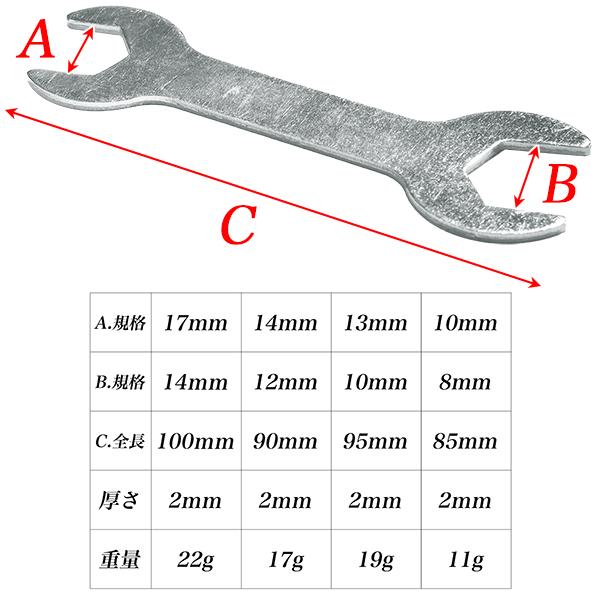 薄型簡易スパナ 4本組セット 8-10mm 10-13mm 12-14mm 14-17mm 家具の