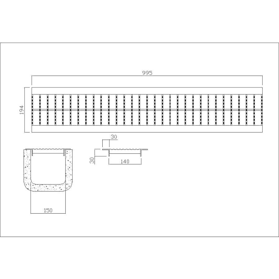 グレーチング 溝幅150用 荷重:T-2(乗用車) HGUX150-19 U字溝用 ノンスリップ型 法山本店｜kouguland｜02