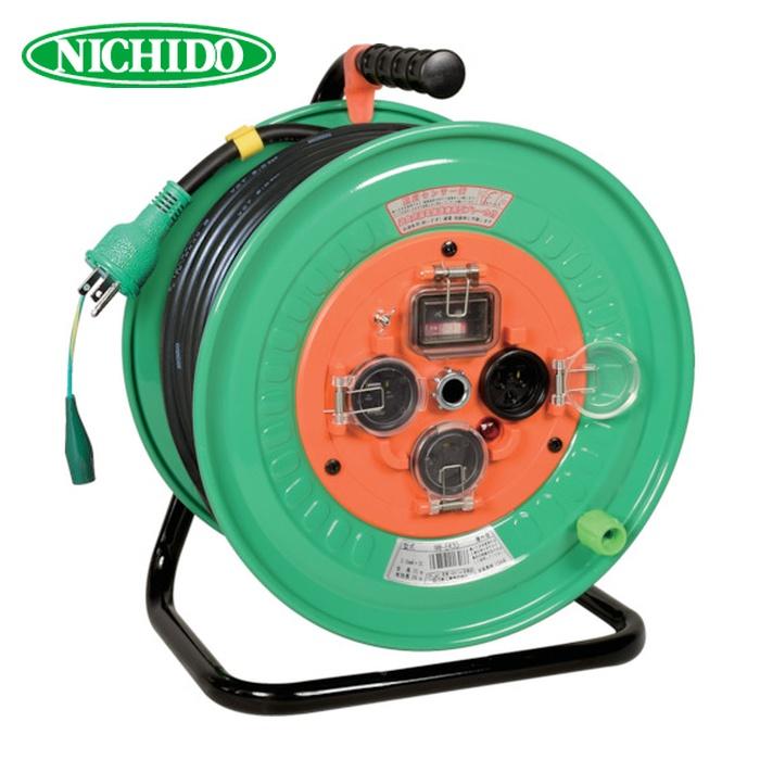 NICHIDO 30m コードリール ドラム NW-EK33 グリーン 日動工業 NICHIDO NW-EK33 電工ドラム 屋外型 過負荷漏電保護兼用