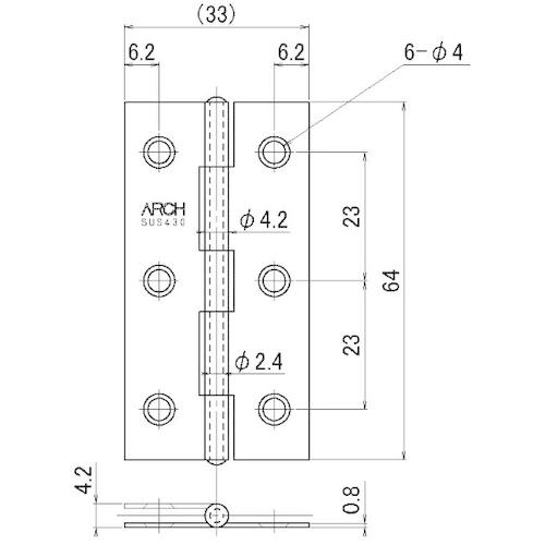 ARCH ニシムラ TN4510-64BK 薄口蝶番64mm 光沢研磨 (1枚) : 工具ランド