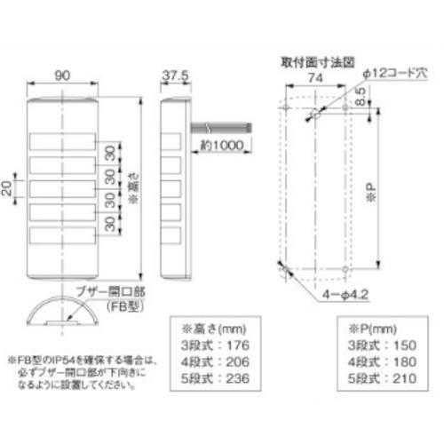 パトライト PATLITE WEP-302-RYG ウォールマウント薄型LED壁面 (1台)_2