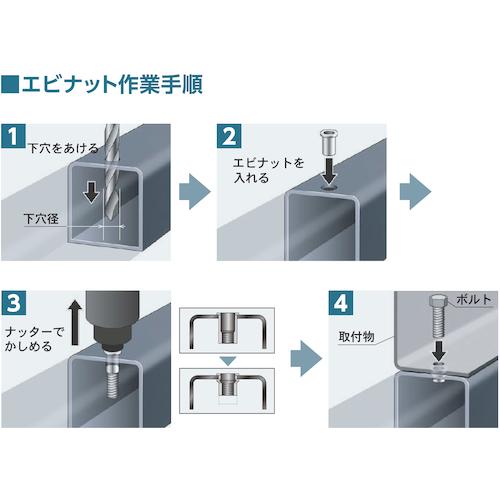 エビ ブラインドナット“エビナット“(平頭・アルミ製) 板厚4.0 M10X1.5(500個入) (1箱) 品番：NAD1040M - 7