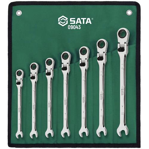 SATA 9043 ロング首振(ロック付き)コンビネーションラチェットレンチセット(7点) (1S)_9