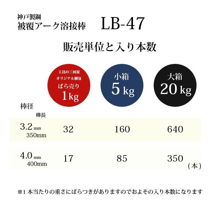 神戸製鋼 ( KOBELCO )　アーク溶接棒 　LB-47 ( LB47 ) 　φ 4.0mm 400mm 小箱 5kg｜kougunomikawaya｜06