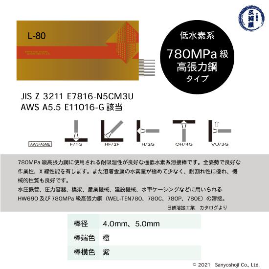 日鉄 溶接工業 アーク溶接棒 L-80 ( L80 ) 780MPa級 高張力鋼用