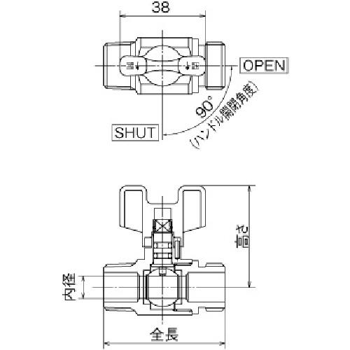 オンダ製作所　ＡＥ６型ボールバルブ　Ｒ１／２　×　ナット付アダプター（Ｇ１／２） AE6-13M｜kougurakuichi｜02