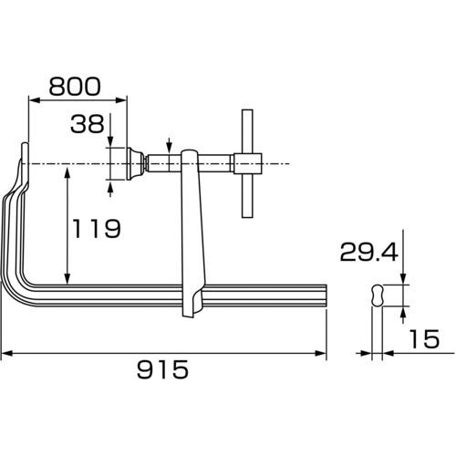 エビ　Ｌ型クランプ　エビ万力　バーハンドル強力型　８００ｍｍ×１１９ｍｍ BH8012A_4