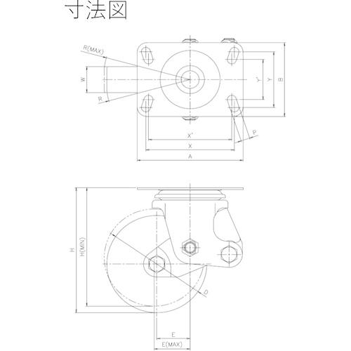 ユーエイ　プレミアムウレタン衝撃吸収キャスター２００径自在取付Ｂ仕様基準荷重２００ｋｇ　SKY-2S200APU-B-2≪お取寄商品≫