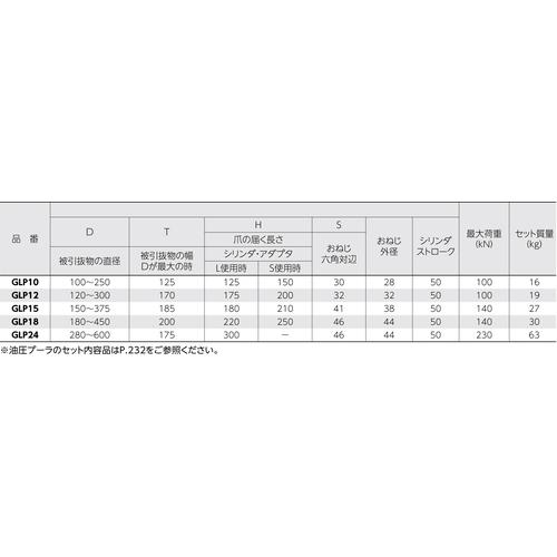スーパー ２本爪油圧プーラセット（油圧ポンプＨＰ５００ＡＮ・ホースＨＨ２Ｎ・シリンダＧＰＣ１０１２）最大使用外径：３００ GLP12の画像