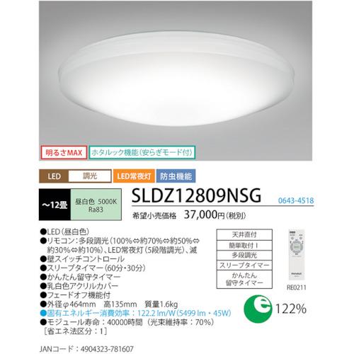 ＨｏｔａｌｕＸ ＬＥＤシーリング調光モデル（かんたん留守タイマー付）〜１２畳 リモコン付 シンプルデザイン 5499lm SLDZ12809NSG≪在庫限り≫の画像