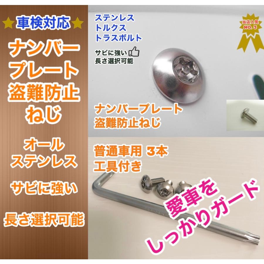 L型工具付 普通車のナンバープレートねじ交換用 3本セット ステンレス