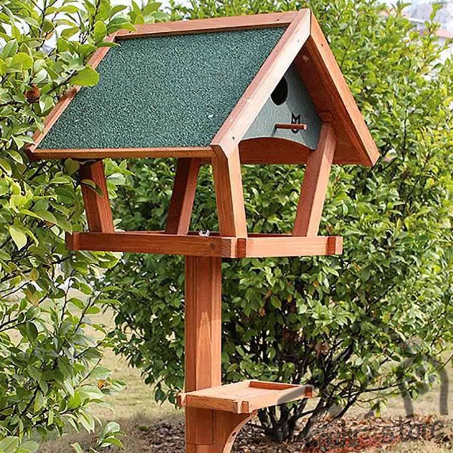 野鳥の餌台 木製屋外バードフィーダー 屋根付き 自立鳥のエサ台 鳥餌