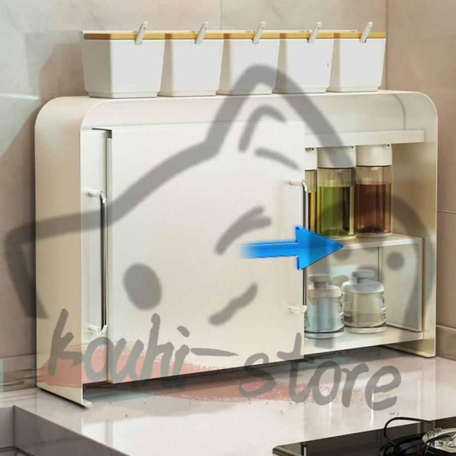 隠せる 調味料ラック スリム 引き出し コンロ横 スライド扉付き キッチンラック キッチン収納 調味料入れ ストッカー 調味料ストッカー スライド 隙間収納_4