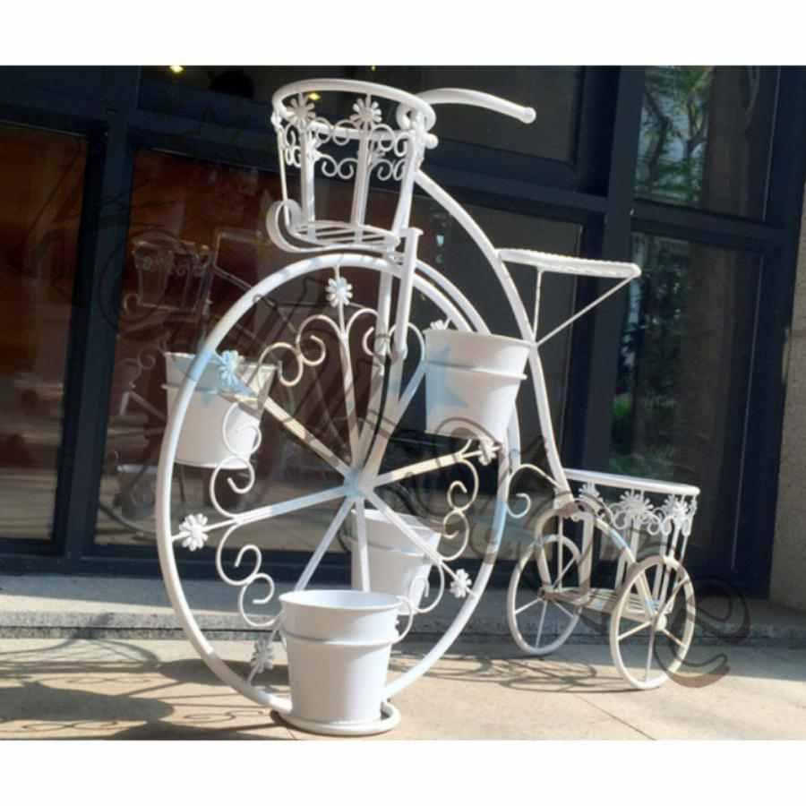 フラワースタンド 自転車型 アンティーク調 フラワーポット グリーン