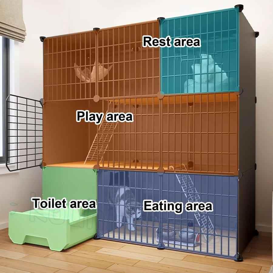 引き出し式猫トイレ付き屋内特大猫ケージ、組み立てられた猫の囲いの