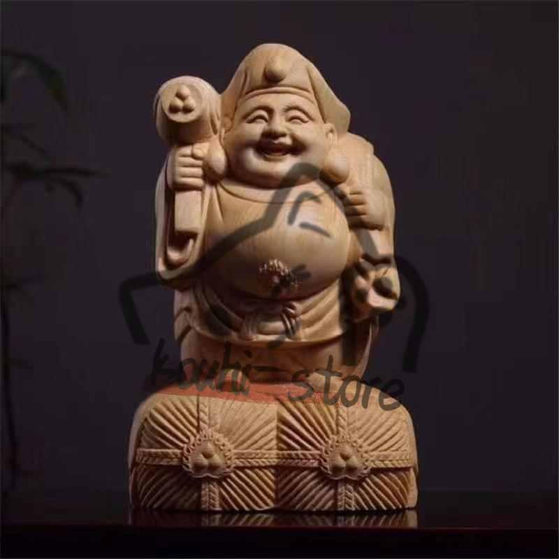 極美品】高級木彫り 大黒天像 一刀彫 銘あり 縁起物 七福神 彫刻 極美
