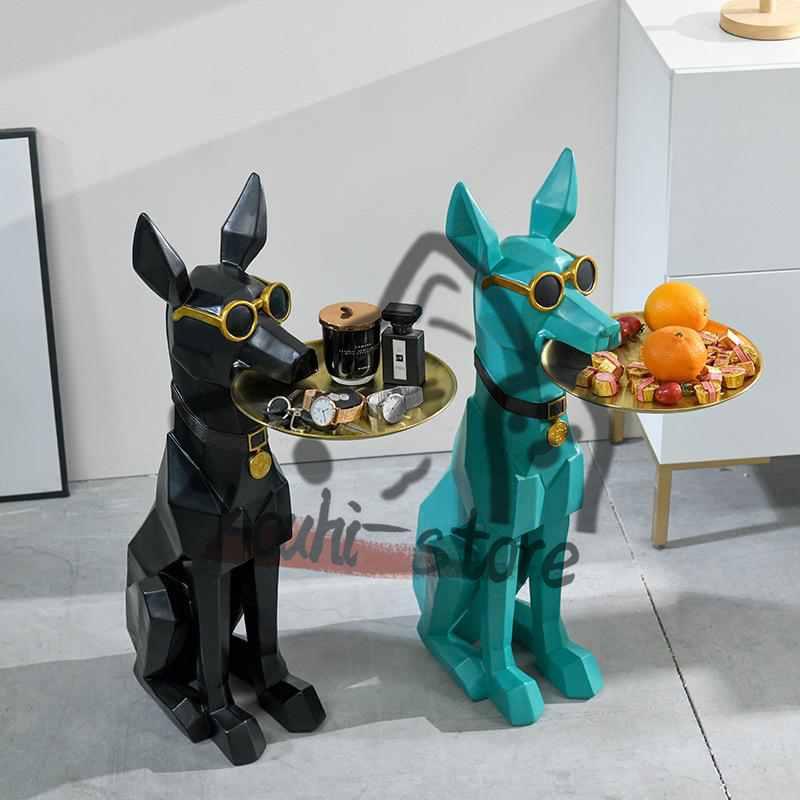 トレイを咥えた ドーベルマン 装飾 オブジェ 置物 犬 かわいい 雑貨