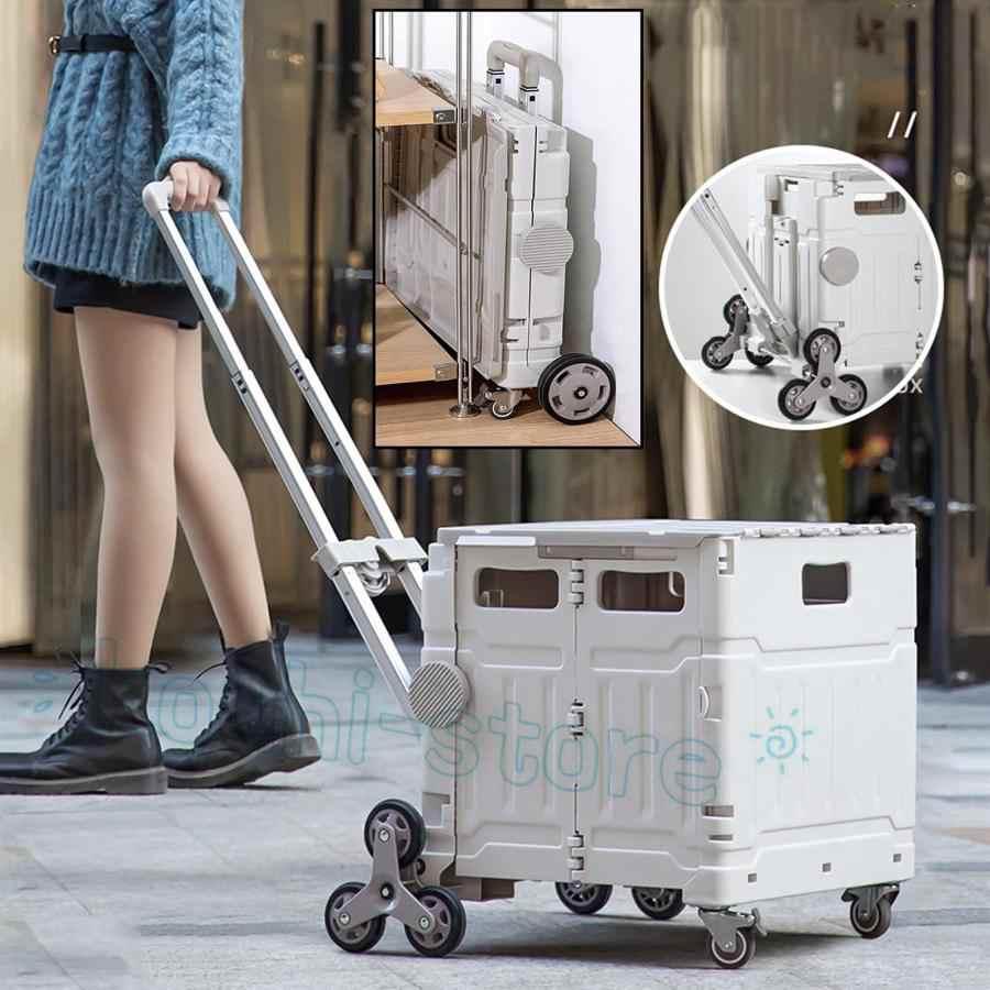 折りたたみ式コンテナキャリー 80L折りたたみ実用トロリー、8輪圧延階段登山車、多機能クレートショッピングカートの画像