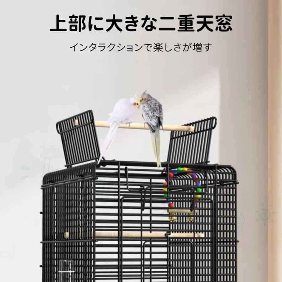 鳥かご 鳥ケージ バードケージ 中型 セキセイインコケージ 複数飼い 天窓付き 餌入れ 掃除しやすい 40x40x59cm セキセイインコ オカメインコ 文鳥 ケージ ゲージの画像