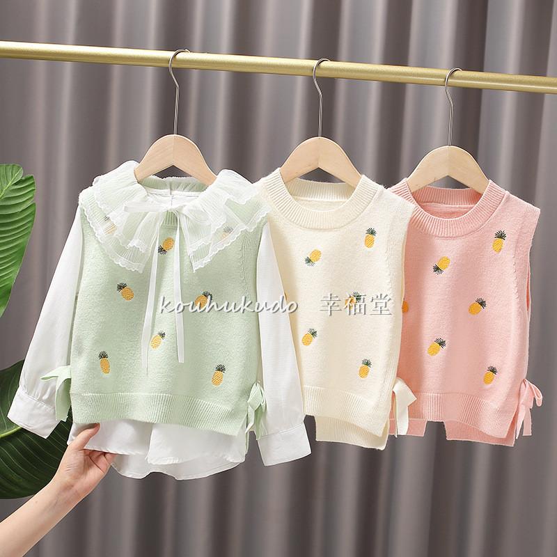 ニットベスト キッズ 子供 ジュニア ベビーノースリーブ プルオーバー セーター Vネック 子供服 おしゃれ 女の子