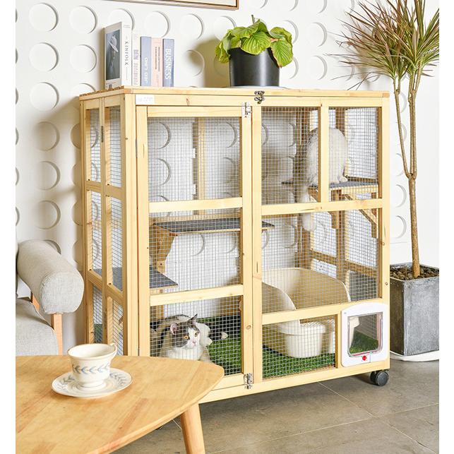 【新品未開封】 豪華別荘 猫かご 通気性 猫ペット 猫ハウス お手入れが簡単 キャットタワー コレクションケース 360度回転キャスター 自由に移動可 木製 【UOI7307076577】(26000円)