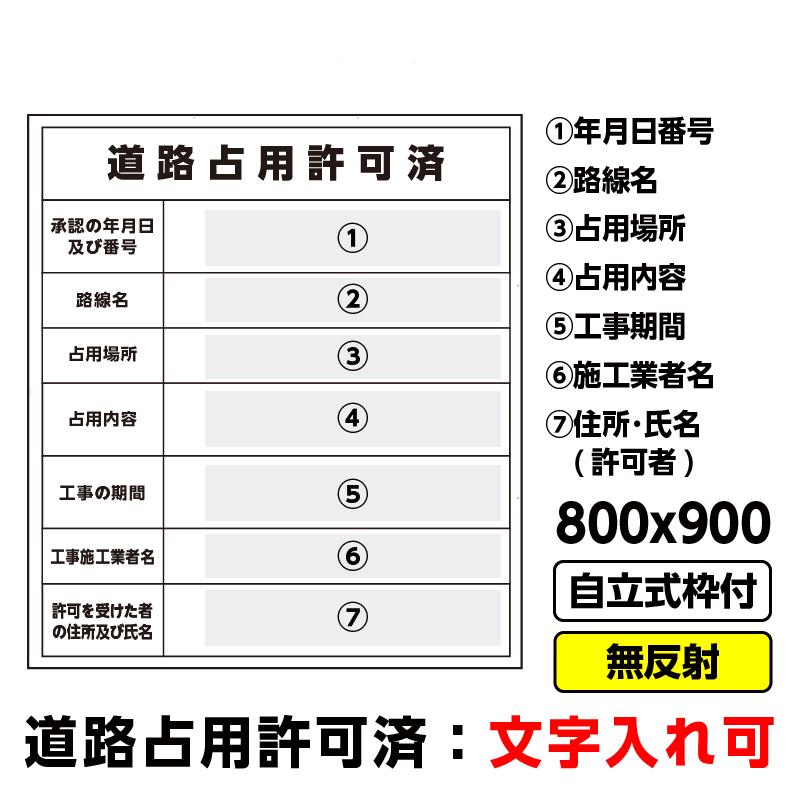 工事看板「道路占用許可済」800x900 無反射 自立式 19角 枠付 建設 標識 爆買 : 工事看板ドットコム - 通販 - Yahoo ...