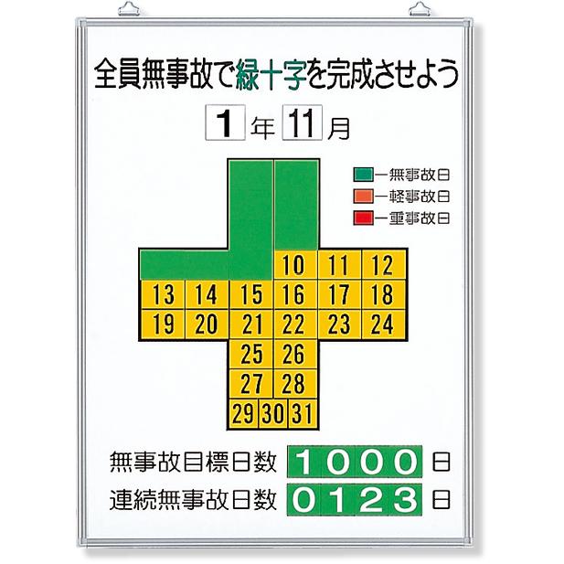 無災害記録表全員無事故で緑十字…　セット　現場　工事　工事現場　作業　看板　315-10　建築