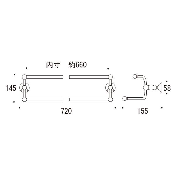 ゴーリキアイランド　ダブルタオルバー　68　金物　CR　建築　リフォーム　diy　SB　インテリア