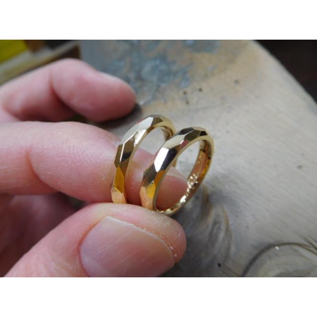 鍛造 結婚指輪 18金 k18 ゴールド 手作り マリッジリング ペア 結婚 