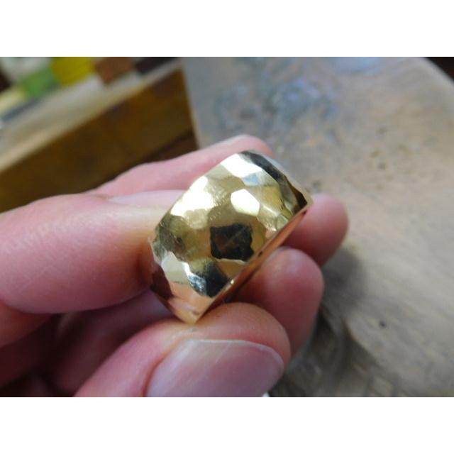 k18平甲丸槌目リング　鍛造　20号 鍛造 指輪 リング ゴールド 18k 18金 k18 太い 太め 槌目 槌目