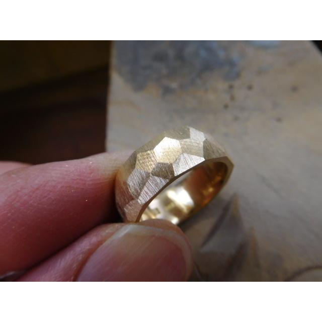 ゴールド 指輪 リング 鍛造 k18 18金 18k 太い 太め 槌目 槌目加工 槌