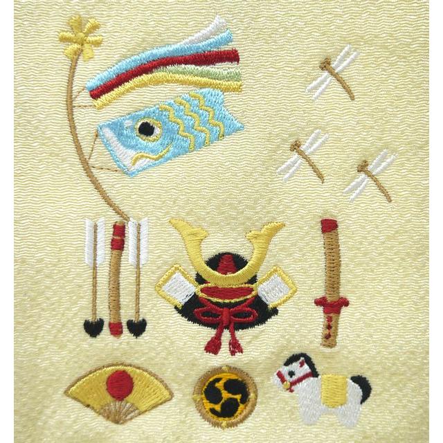 ちりめん刺繍名前旗（小）兜に鯉（黒・ベージュ） ふりがな対応 室内飾り 刺繍名旗 名前旗 刺繍 五月人形 男の子 端午の節句 こどもの日 初節句 送料無料 SO-131の画像