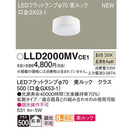 法人様限定】パナソニック LLD2000MVCE1 LEDフラットランプ 温白色 美