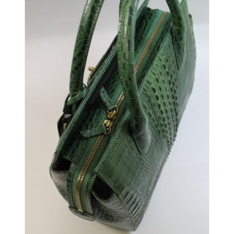 【上代２５万円】 クロコダイル バッグ 本物 グリーン ハンドバッグ ショルダー 2way ワニ本革 背部革 クラウン ホーン 最高級 【上代２５万円】 最高級